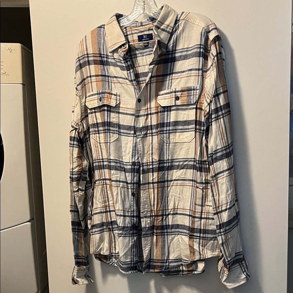 George Men's Lightweight Plaid Shirt Jacket - Navy, Beige, White